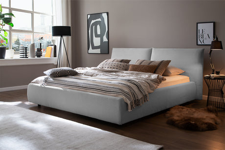 KAWOLA Bett HENRY Polsterbett Cord hellgrau, 200 x 160 cm