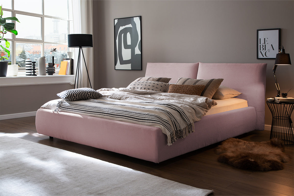 KAWOLA Bett HENRY Polsterbett Cord rosa, 200 x 140 cm