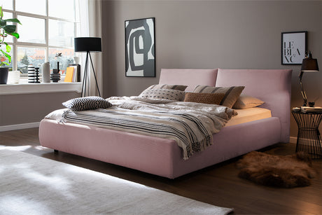 KAWOLA Bett HENRY Polsterbett Cord rosa, 200 x 200 cm