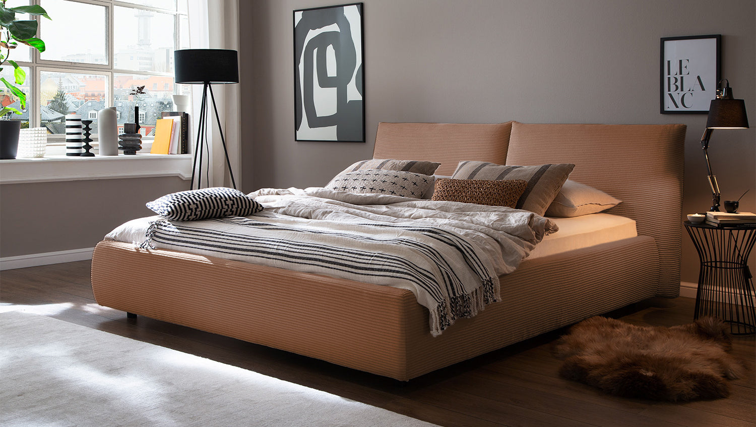 KAWOLA Bett HENRY Polsterbett Cord rost, 200 x 180 cm