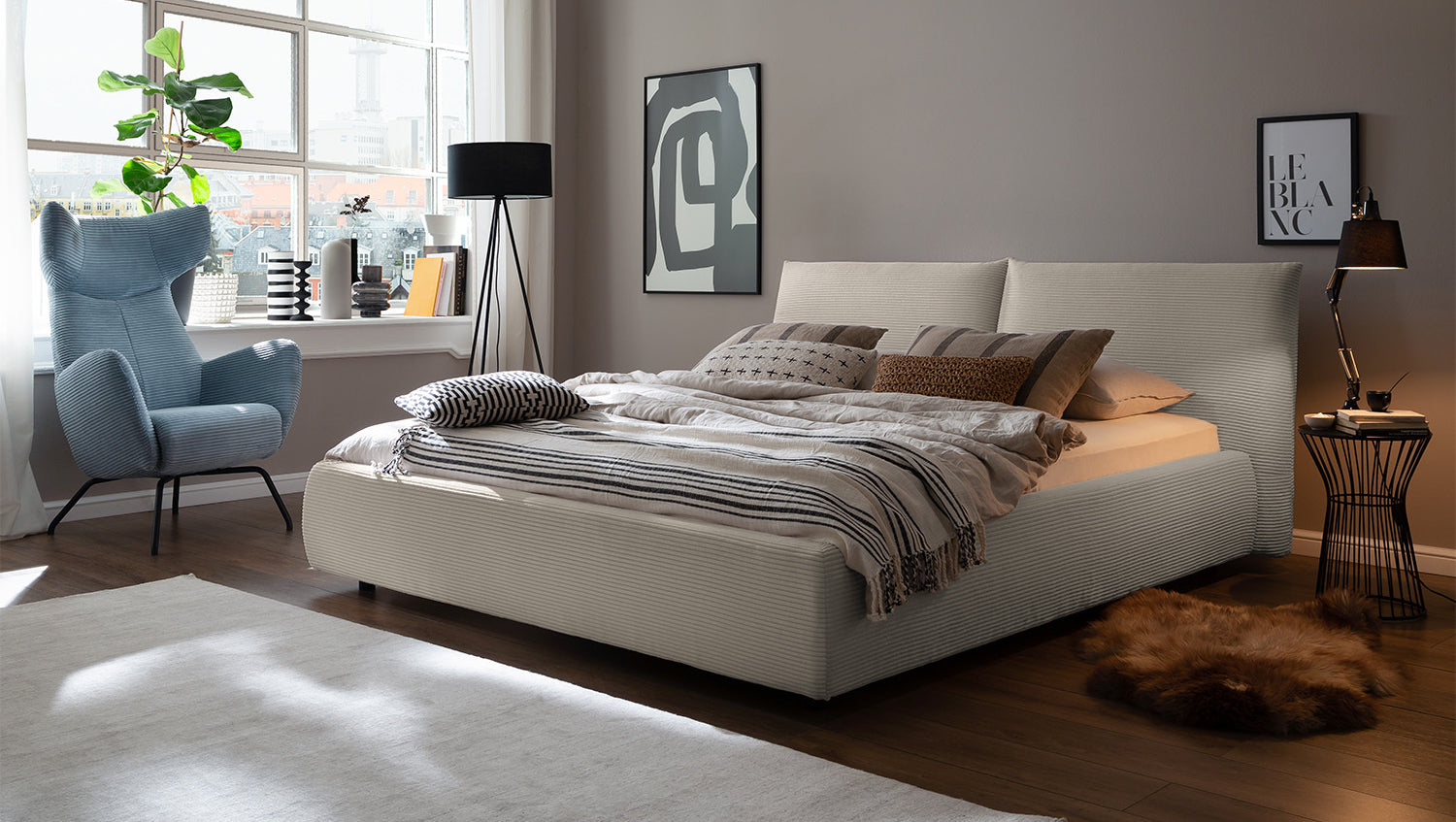 KAWOLA Bett HENRY Polsterbett Cord steingrau