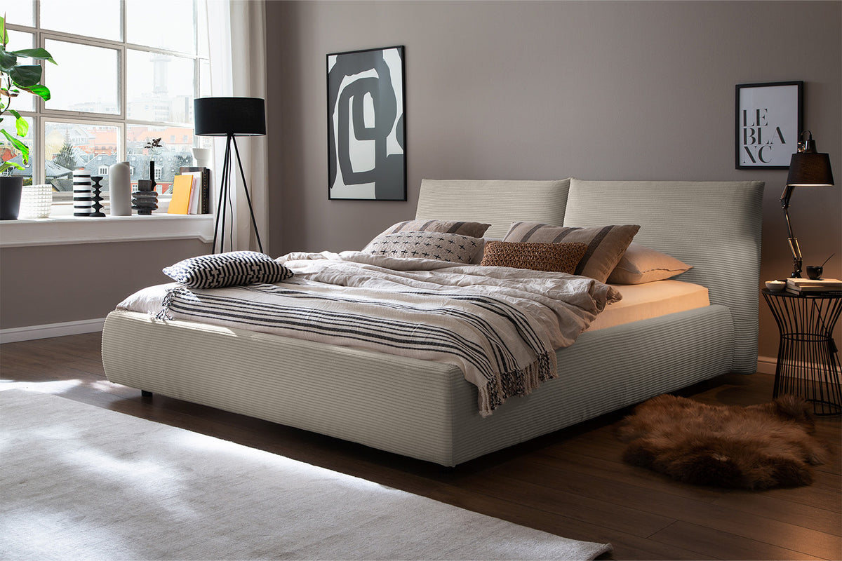 KAWOLA Bett HENRY Polsterbett Cord steingrau, 200 x 140 cm
