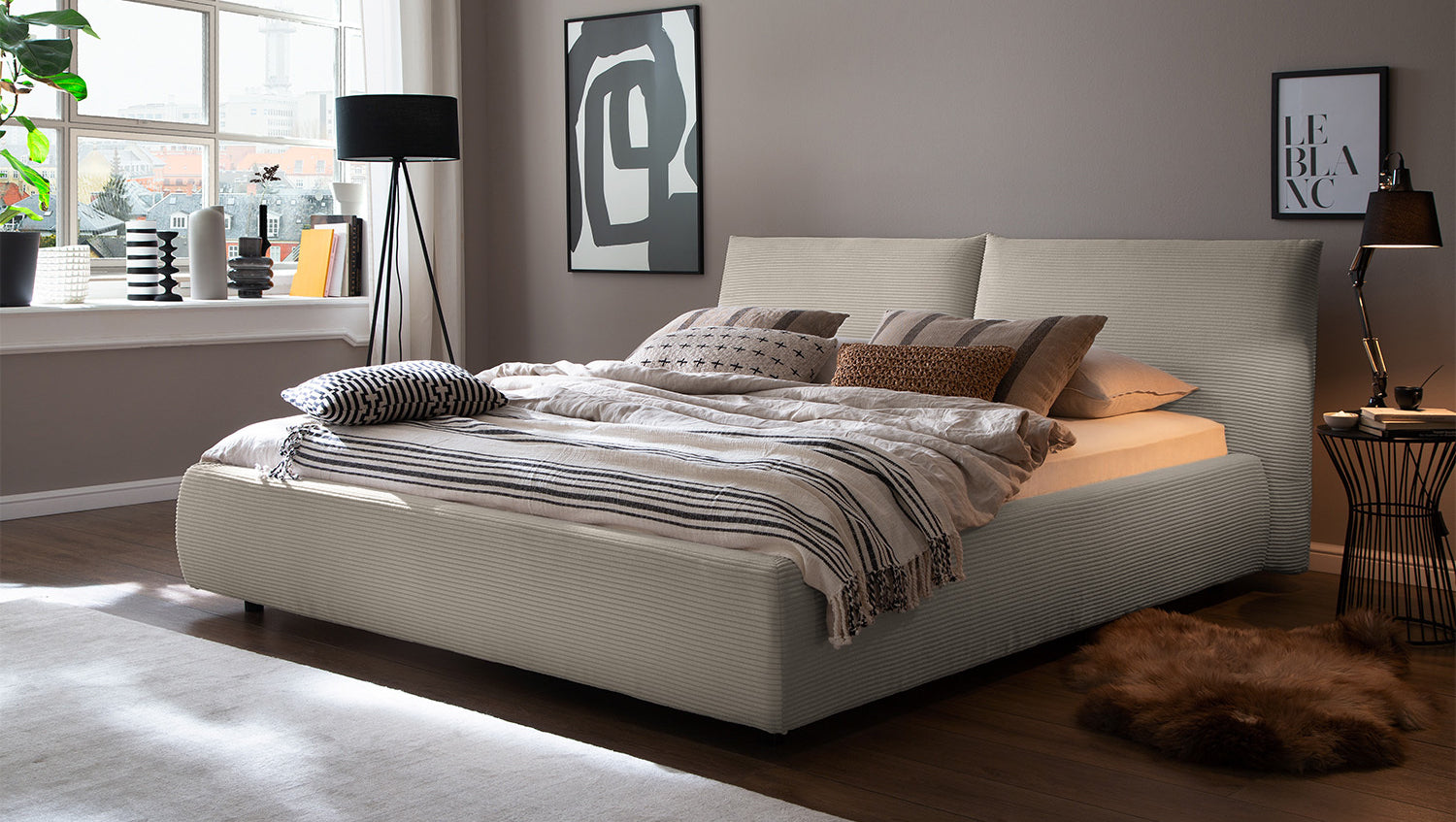 KAWOLA Bett HENRY Polsterbett Cord steingrau, 200 x 180 cm
