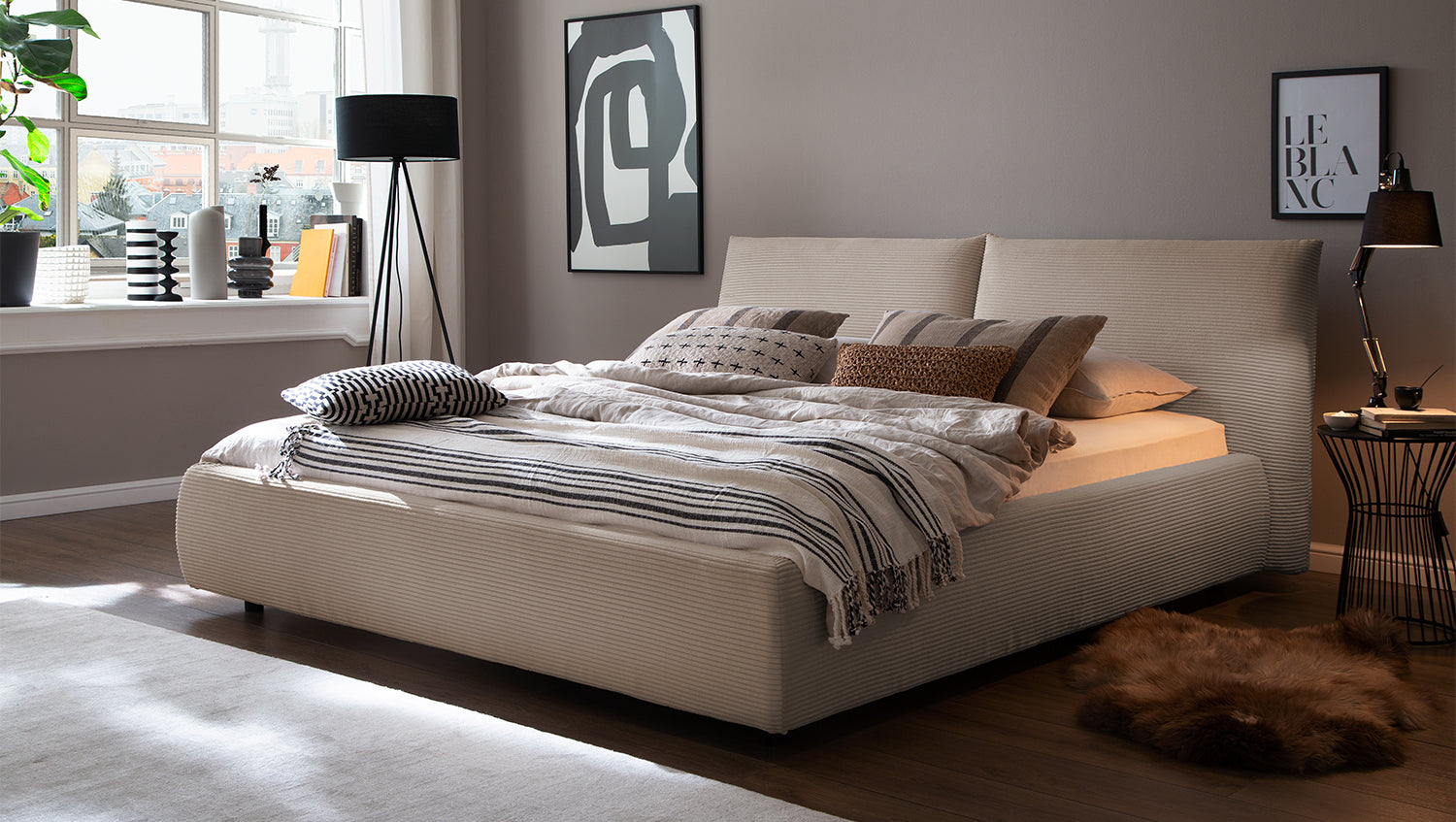 KAWOLA Bett HENRY Polsterbett Cord taupe, 200 x 200 cm