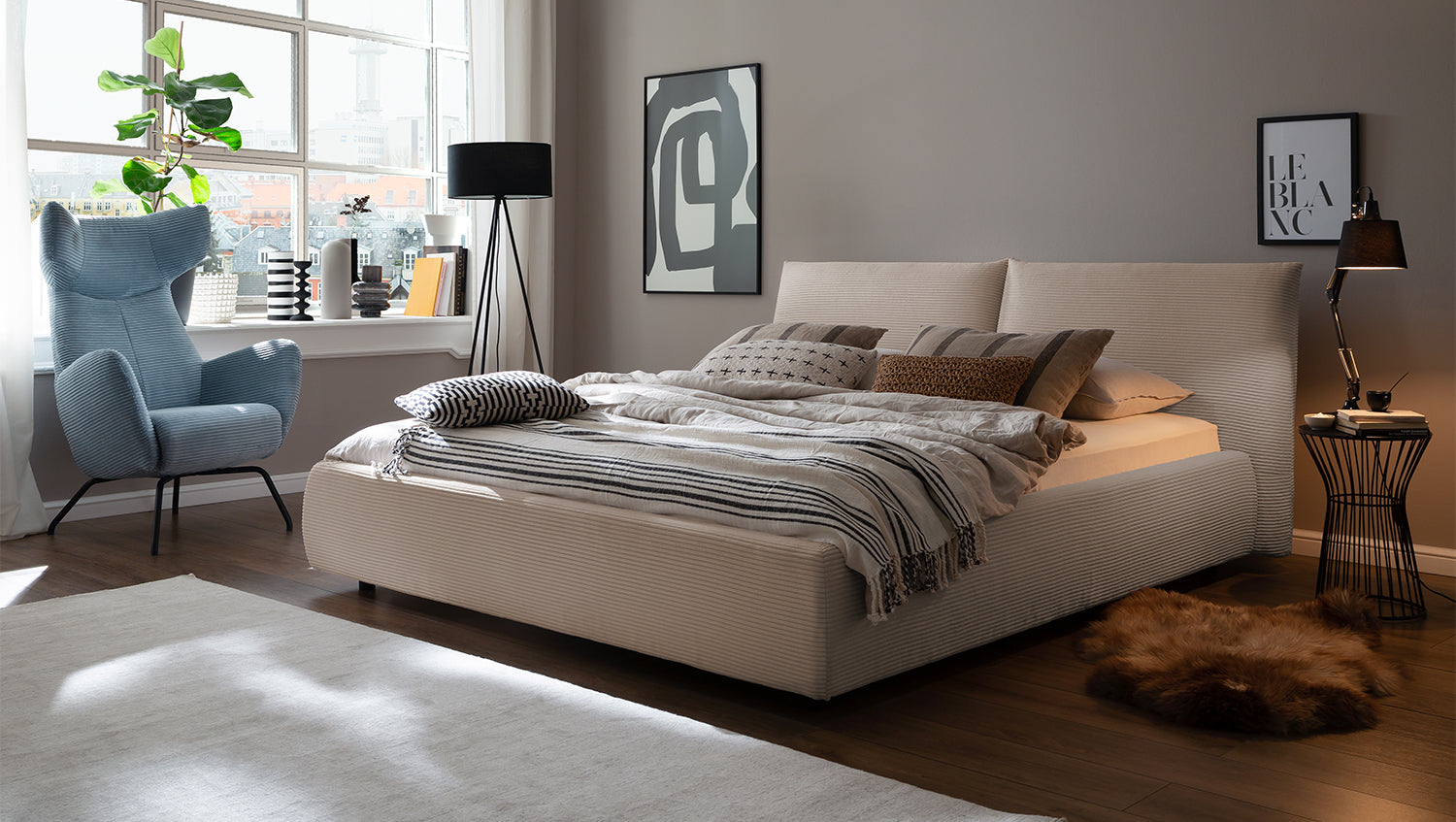KAWOLA Bett HENRY Polsterbett Cord taupe