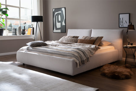 KAWOLA Bett HENRY Polsterbett Cord weiß, 200 x 180 cm