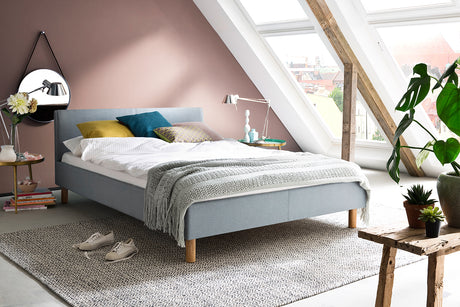 KAWOLA Bett LEO Polsterbett Stoff blau, 200 x 140 cm