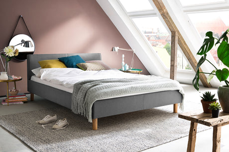 KAWOLA Bett LEO Polsterbett Stoff grau, 200 x 120 cm