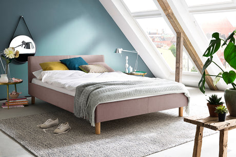 KAWOLA Bett LEO Polsterbett Stoff rosa, 200 x 140 cm