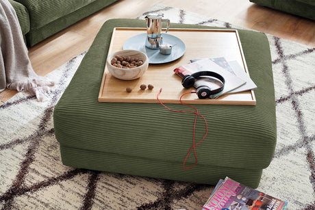 KAWOLA Big Hocker MADELINE Polsterhocker Cord olivgrün