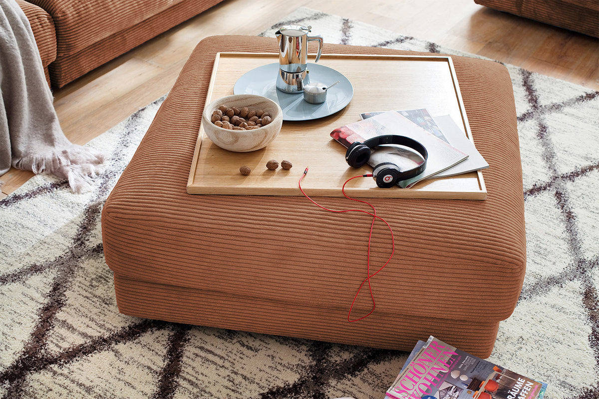 KAWOLA Big Hocker MADELINE Polsterhocker Cord rost