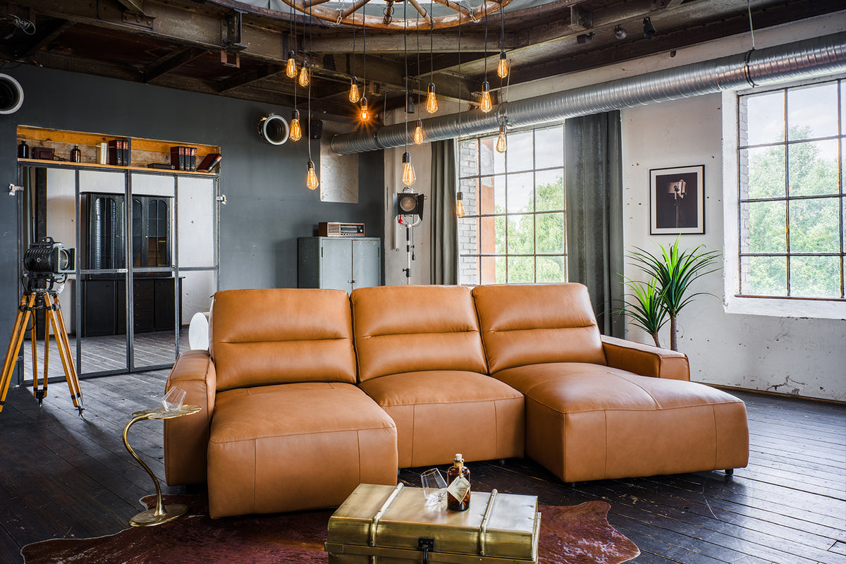 KAWOLA Big Sofa DORI motorischer Sitzvorzug Leder cognac