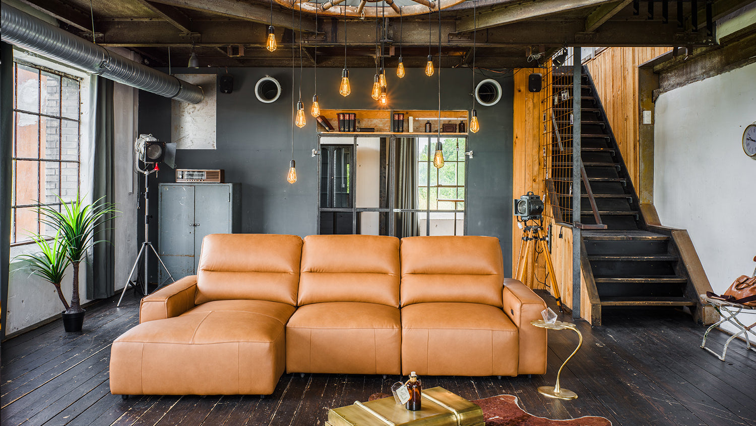 KAWOLA Big Sofa DORI motorischer Sitzvorzug Leder cognac, Links