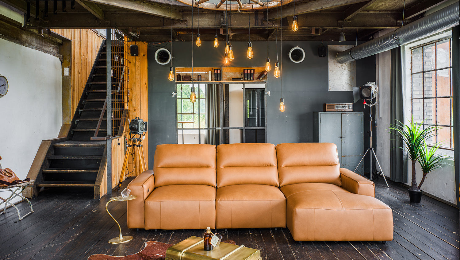 KAWOLA Big Sofa DORI motorischer Sitzvorzug Leder cognac, Rechts