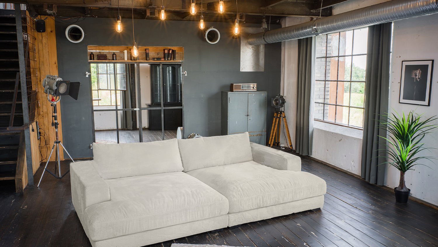KAWOLA Big Sofa MADELINE Cord cremeweiß