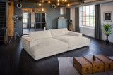 KAWOLA Big Sofa MADELINE Cord cremeweiß, 290 x 190, mit Holztablett natur