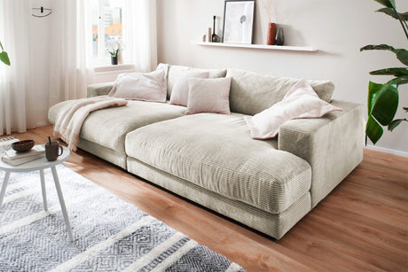 KAWOLA Big Sofa MADELINE Cord cremeweiß, 290 x 190, ohne Holztablett