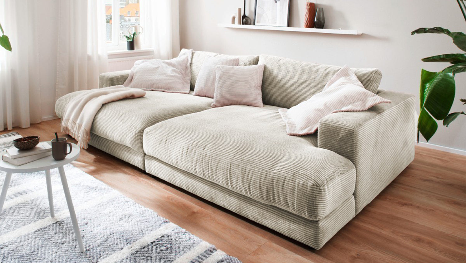 KAWOLA Big Sofa MADELINE Cord cremeweiß