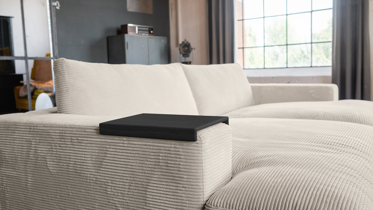 KAWOLA Big Sofa MADELINE Cord cremeweiß mit Hocker und 4 Zierkissen