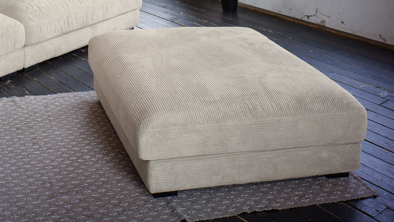 KAWOLA Big Sofa MADELINE Cord cremeweiß mit Hocker und 4 Zierkissen