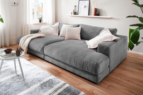 KAWOLA Big Sofa MADELINE Cord grau, 290 x 190, ohne Holztablett