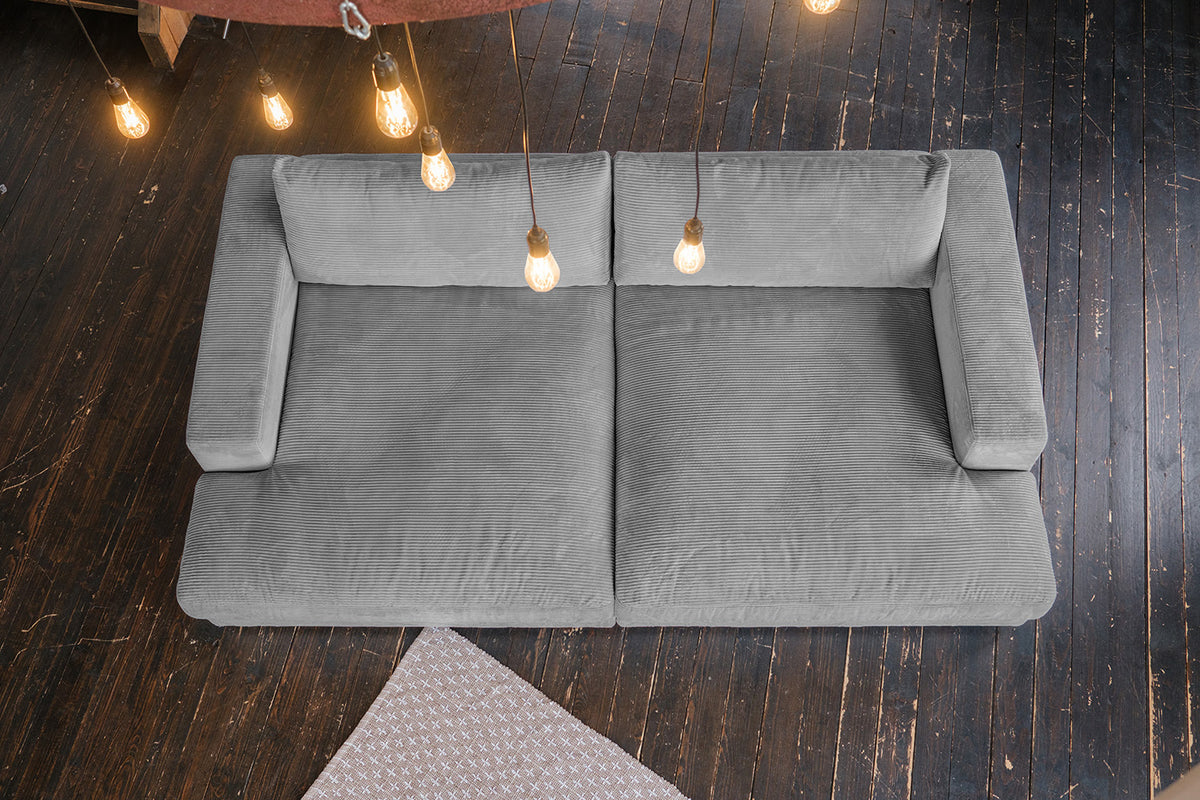 KAWOLA Big Sofa MADELINE Cord grau mit Hocker und 4 Zierkissen