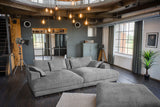KAWOLA Big Sofa MADELINE Cord grau mit Hocker und 4 Zierkissen, ohne Holztablett