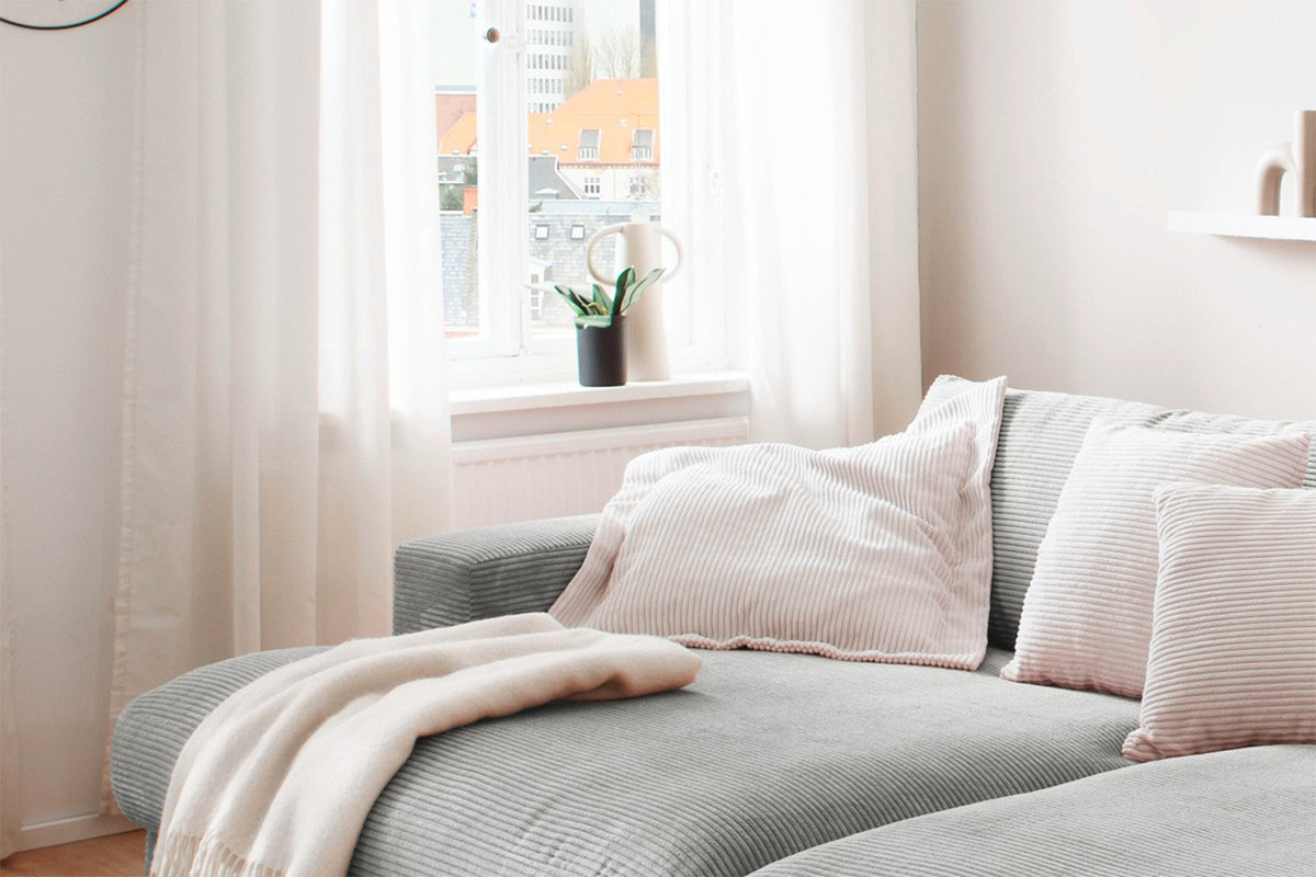 KAWOLA Big Sofa MADELINE Cord hellgrau