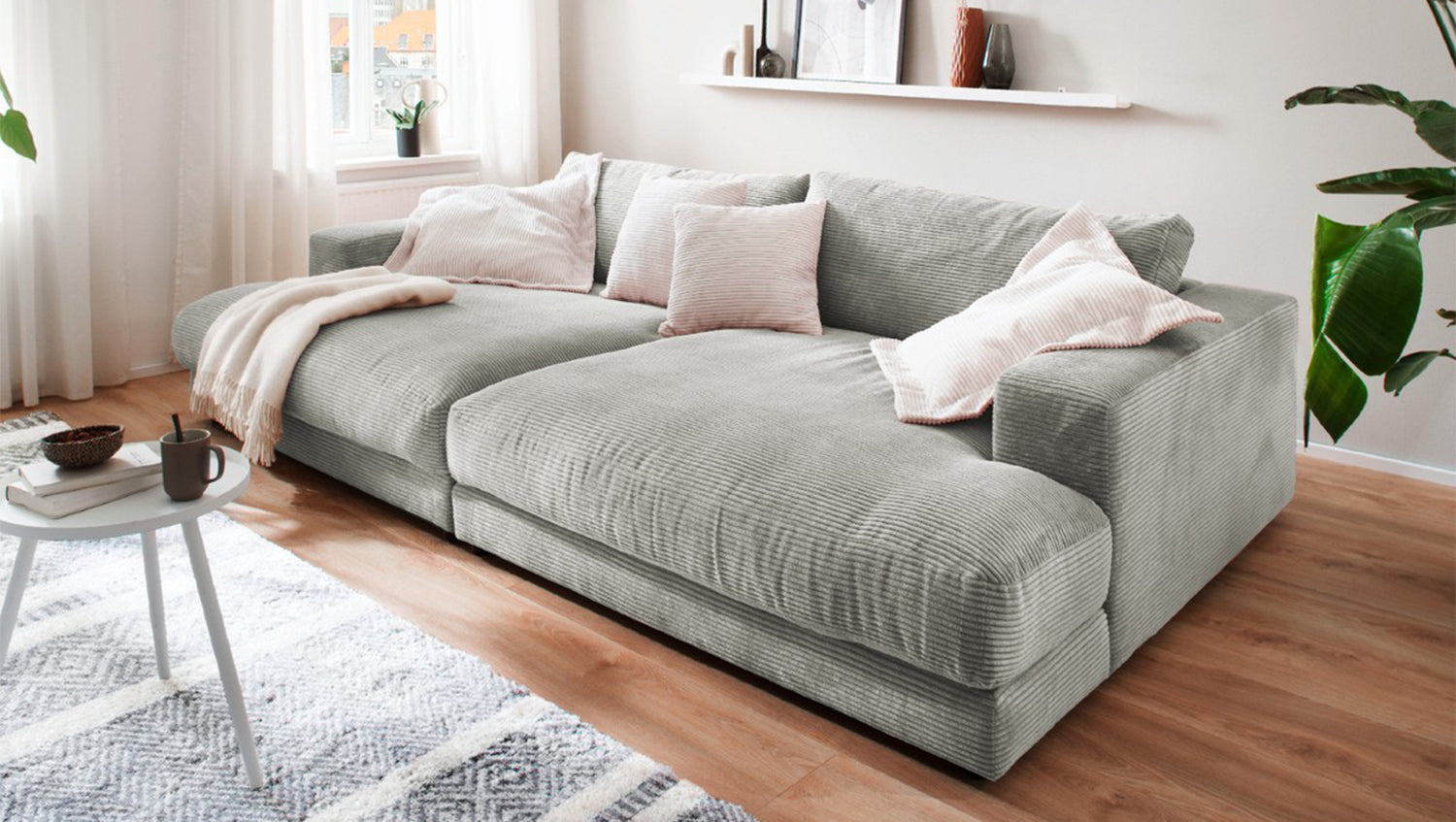 KAWOLA Big Sofa MADELINE Cord hellgrau