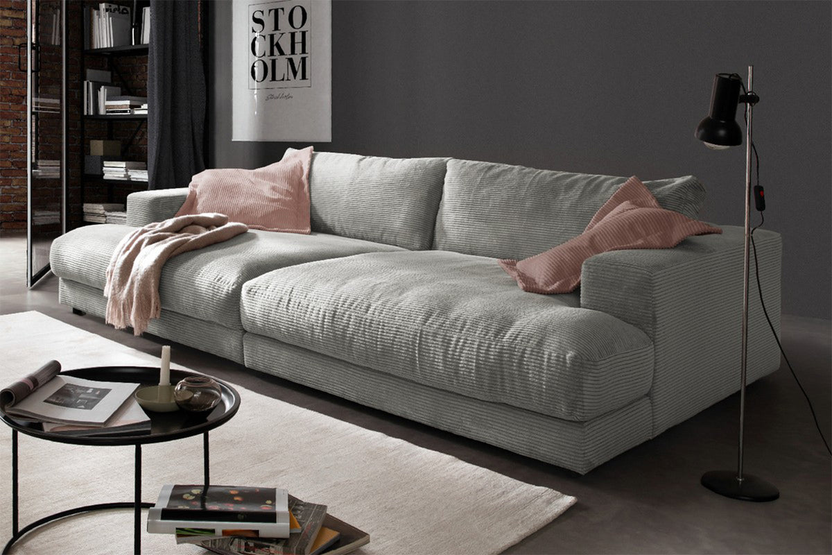 KAWOLA Big Sofa MADELINE Cord hellgrau