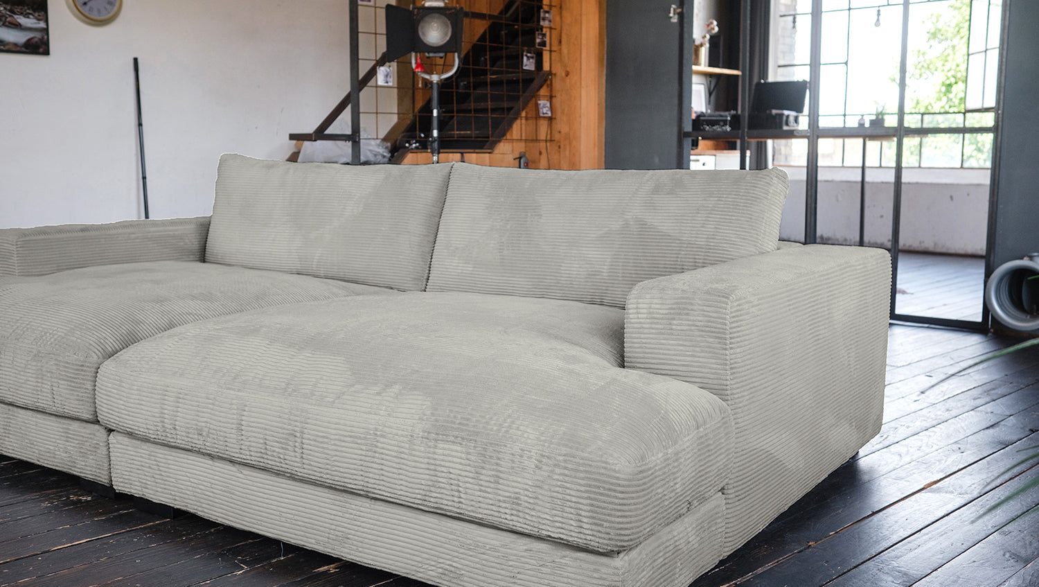 KAWOLA Big Sofa MADELINE Cord hellgrau