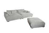 KAWOLA Big Sofa MADELINE Cord hellgrau mit Hocker und 4 Zierkissen