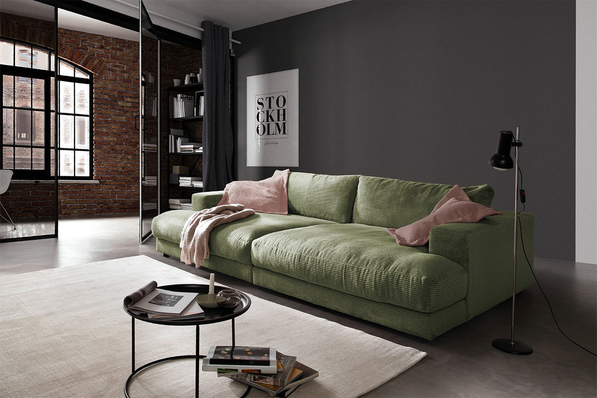 KAWOLA Big Sofa MADELINE Cord olivgrün