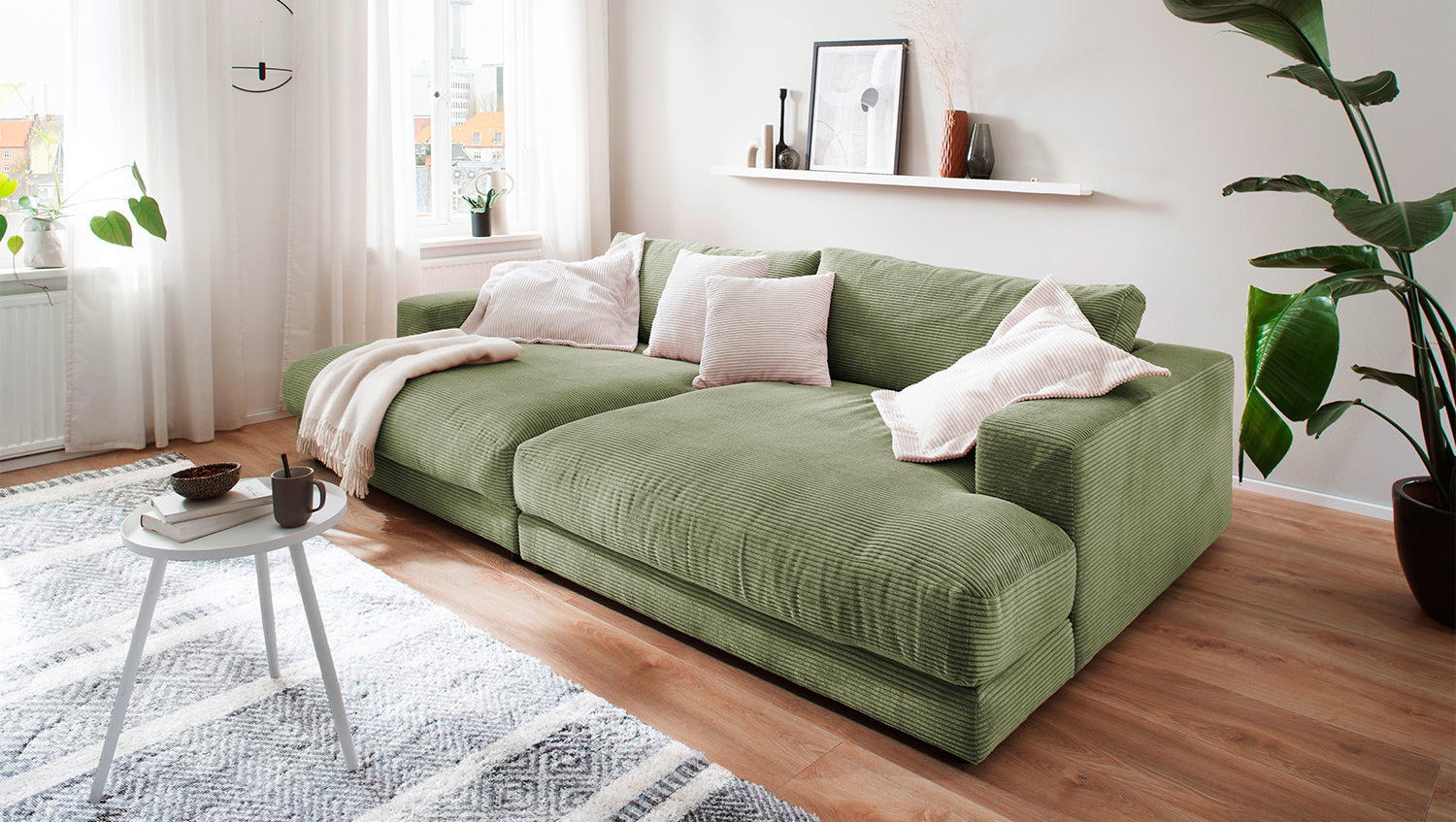 KAWOLA Big Sofa MADELINE Cord olivgrün