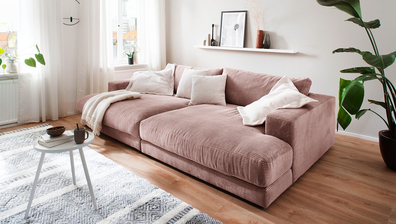 KAWOLA Big Sofa MADELINE Cord rosa