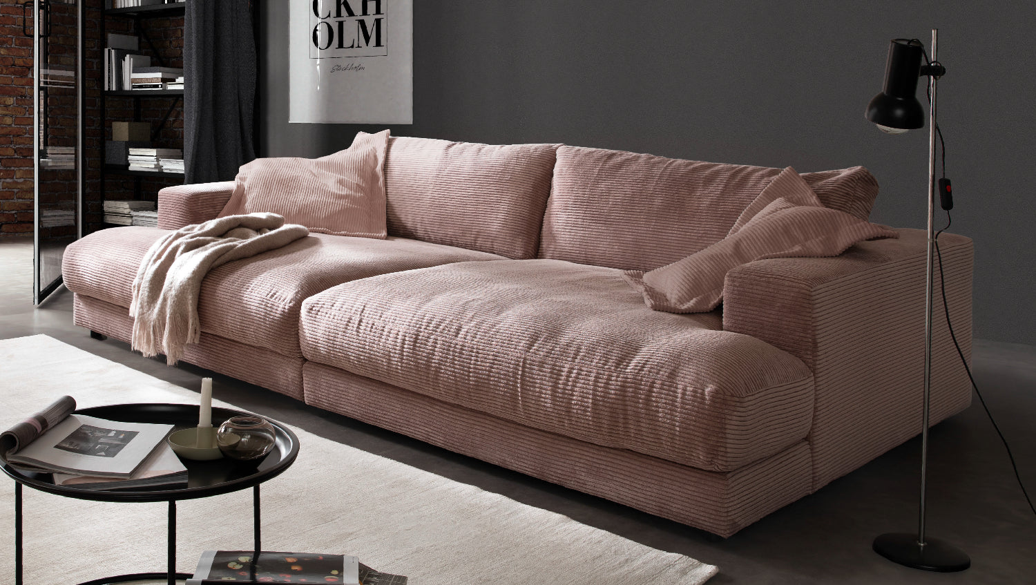 KAWOLA Big Sofa MADELINE Cord rosa