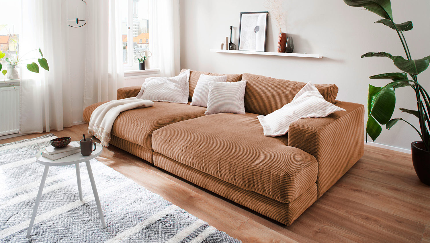 KAWOLA Big Sofa MADELINE Cord rost, 290 x 190, ohne Holztablett