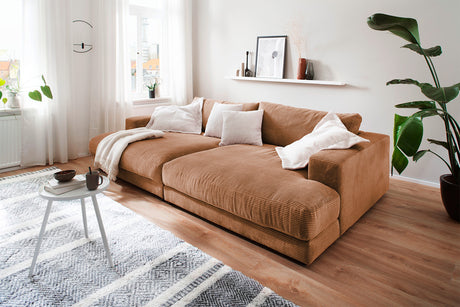 KAWOLA Big Sofa MADELINE Cord rost, 290 x 190, ohne Holztablett