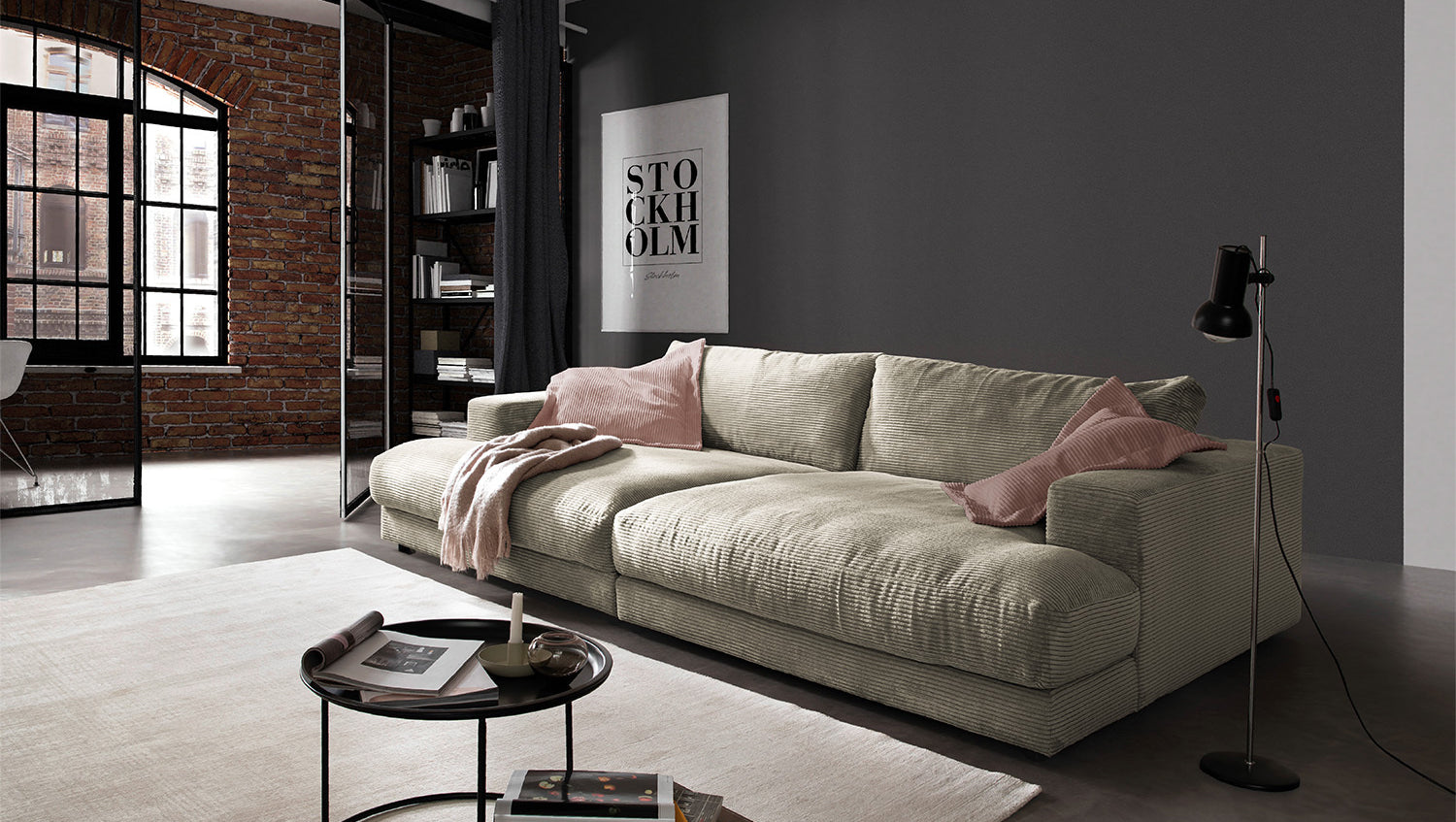 KAWOLA Big Sofa MADELINE Cord steingrau