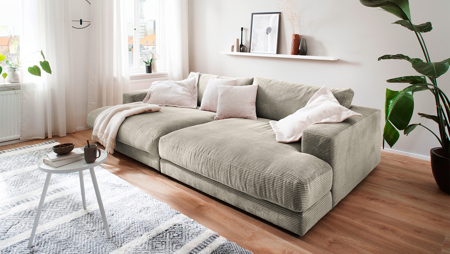 KAWOLA Big Sofa MADELINE Cord steingrau