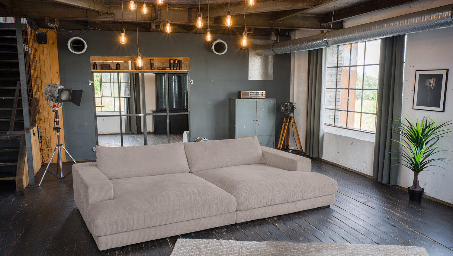 KAWOLA Big Sofa MADELINE Cord taupe, 290 x 170, ohne Holztablett