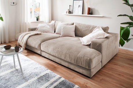 KAWOLA Big Sofa MADELINE Cord taupe, 290 x 190, ohne Holztablett