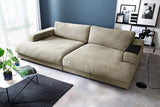 KAWOLA Big Sofa MADELINE Stoff cremeweiß, 290 x 170, mit Holztablett schwarz