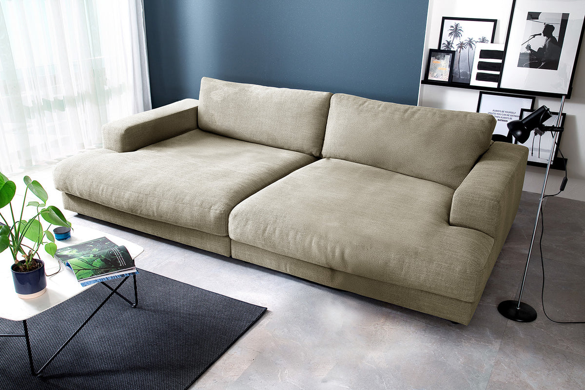 KAWOLA Big Sofa MADELINE Stoff cremeweiß, 290 x 170, ohne Holztablett