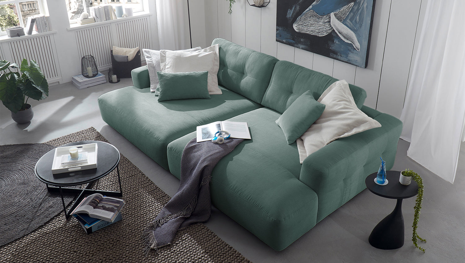 KAWOLA Big Sofa MIKA Feincord grün