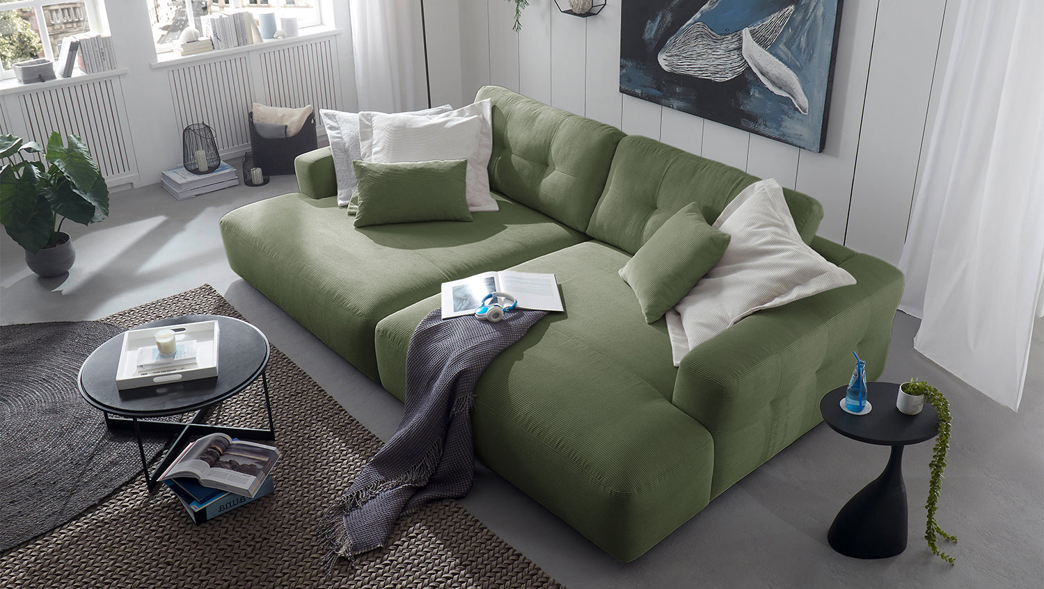 KAWOLA Big Sofa MIKA Feincord olivgrün