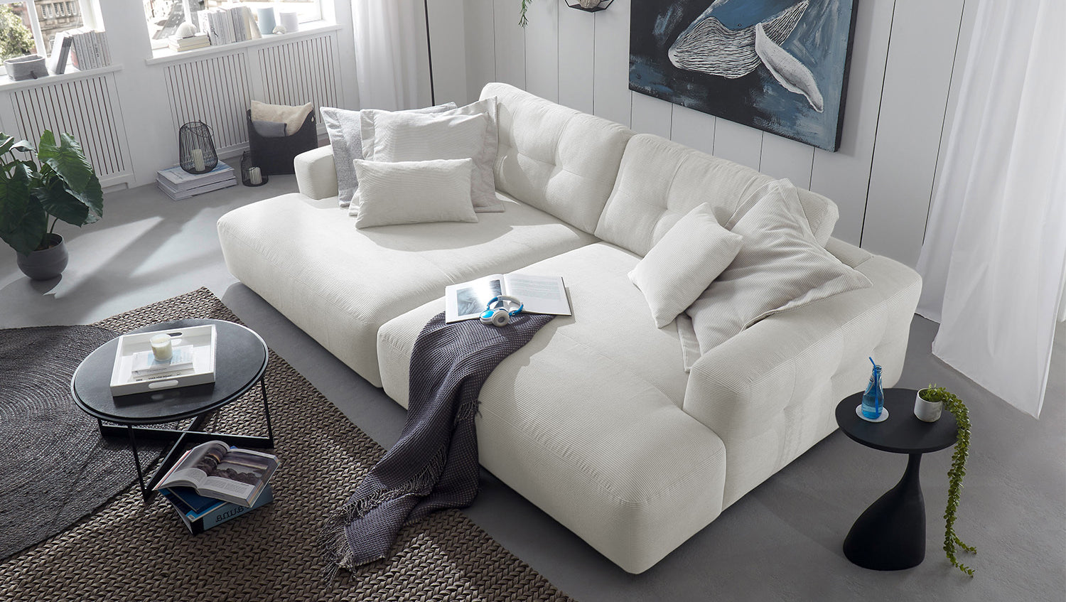 KAWOLA Big Sofa MIKA Feincord weiß