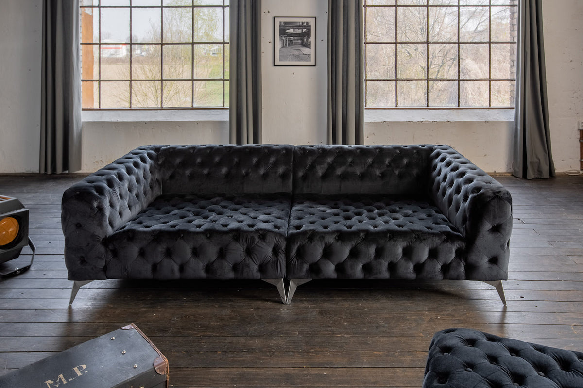 KAWOLA Big Sofa NARLA Chesterfield Sofa Velvet schwarz