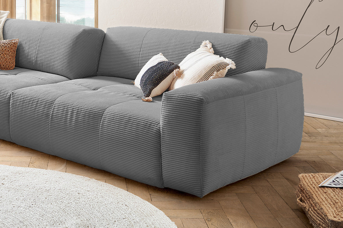 KAWOLA Big Sofa PALACE 3-Sitzer mit Sitztiefenverstellung Cord grau