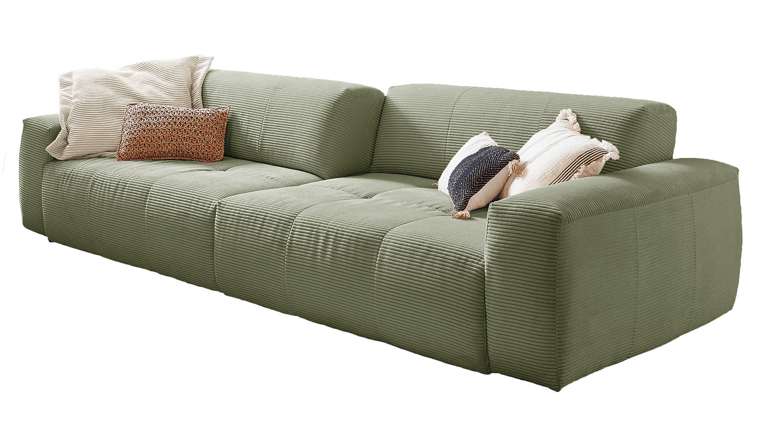 KAWOLA Big Sofa PALACE 3-Sitzer mit Sitztiefenverstellung Cord olivgrün